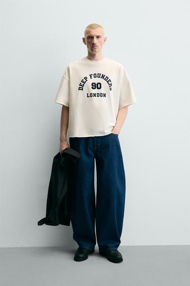 SUDADERA BOXY FIT ESTAMPADO NÚMERO - Blanco roto de Zara - Imagen 0