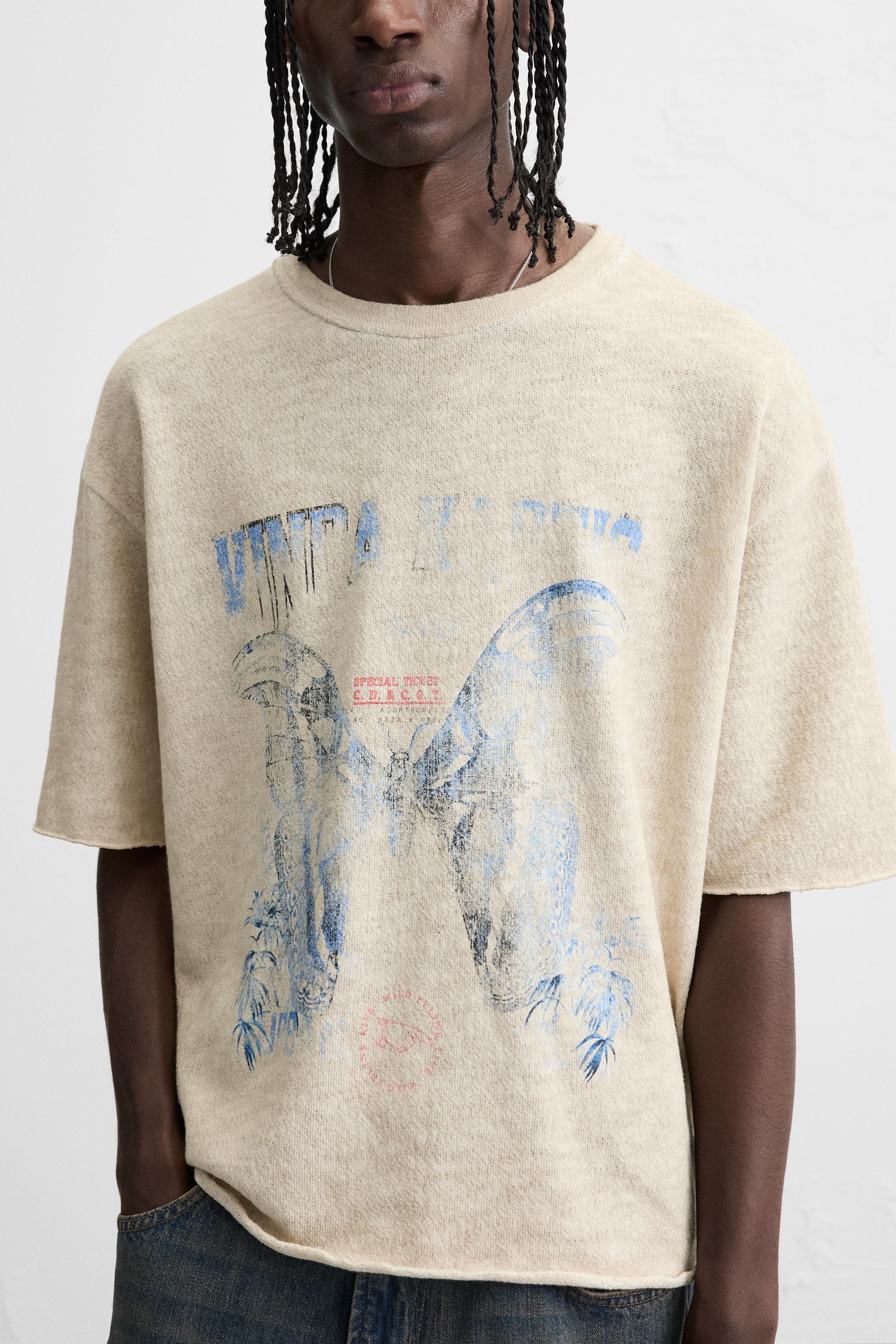T-SHIRT DÉLAVÉ EN MAILLE IMPRIMÉ