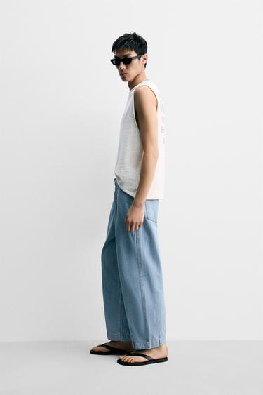 PANTALON DENIM CHINO COUPE AMPLE À PLIS - Bleu clair de Zara - Image 3