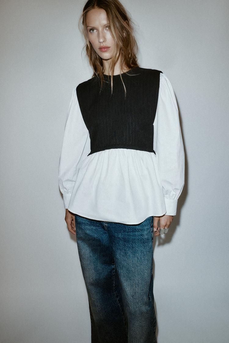 COMBINATION POPLIN BLOUSE