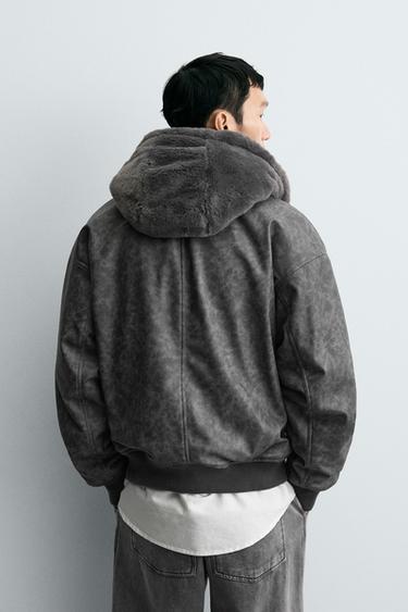 LEATHER EFFECT REVERSIBLE BOMBER JACKET - Anthracite Grey by Zara - Image 2