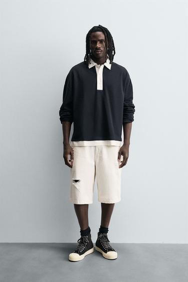 CONTRAST TEXTURED POLO SHIRT - Navy blue by Zara - Image 0