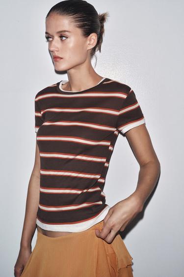 DOUBLE STRIPE T-SHIRT - Chocolate brown by Zara - Image 3