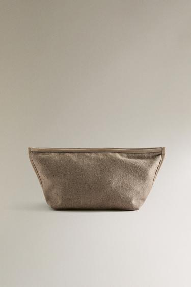 LARGE FABRIC WASH BAG - Taupe Grey by Zara