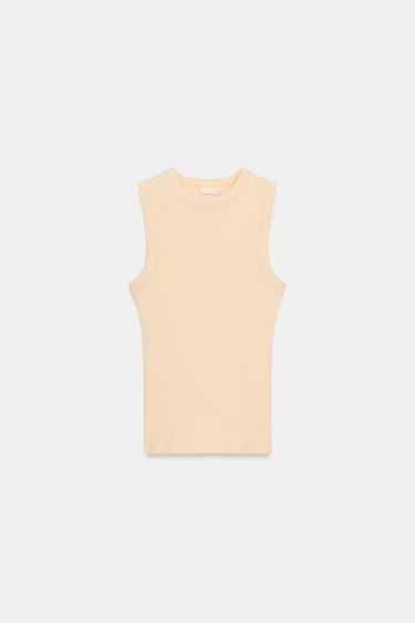 Zara RIB TANK TOP - Light yellow