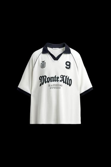 Zara RETRO FOOTBALL PRINT POLO SHIRT - White