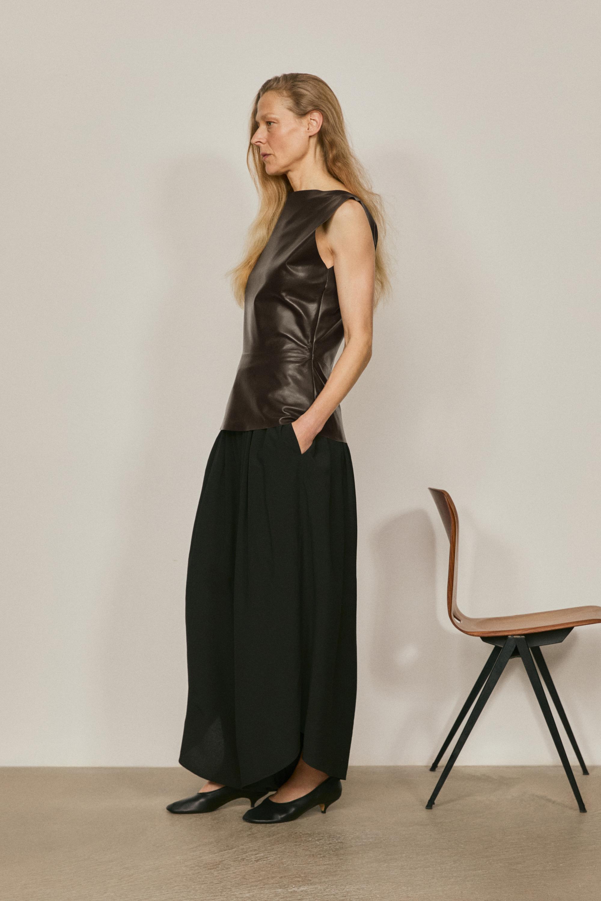 Nappa leather top with asymmetric neckline - LIMITED EDITION