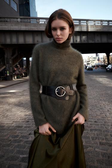 Zara CASHMERE AND WOOL BLEND HIGH COLLAR SWEATER - Gray green - Image 0