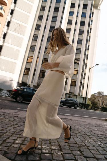 CONTRAST KNIT PENCIL SKIRT - Ecru by Zara