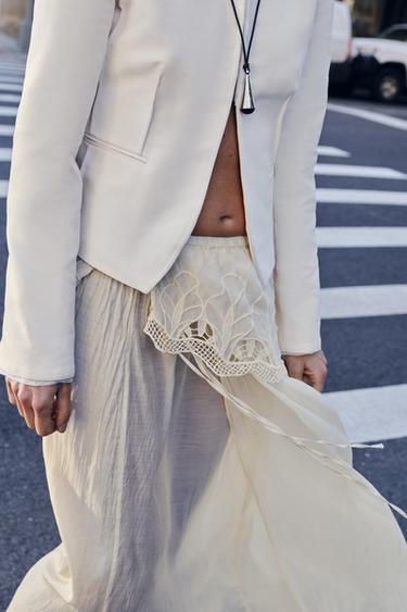 Zara ZW COLLECTION COMBINATION TAILORED BLAZER - Ecru