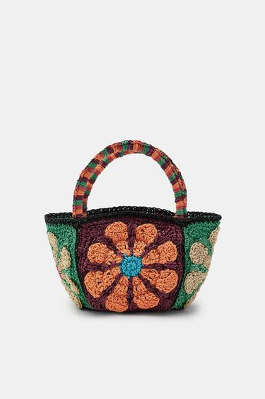 CONTRAST MINI BASKET BAG WITH FLORAL EMBROIDERY - Multicoloured by Zara
