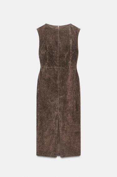 100% LEATHER MIDI DRESS - Khaki by Zara - Image 5