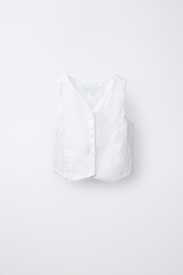 ELASTICATED LINEN BLEND WAISTCOAT - Oyster-white by Zara