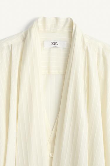 STRIPED JACQUARD KIMONO SHIRT - Ecru by Zara - Image 7