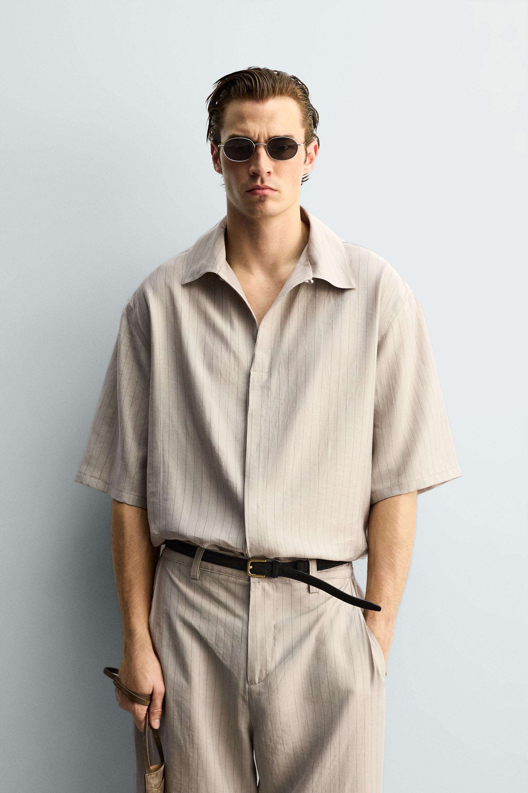 RELAXED FIT FLOWY SHIRT — Gray / Tan (alternate view)