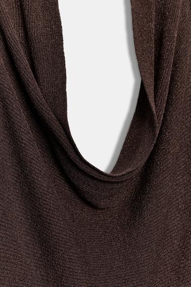 METALLIC THREAD RIB KNIT HALTER TOP - Brown by Zara - Image 9