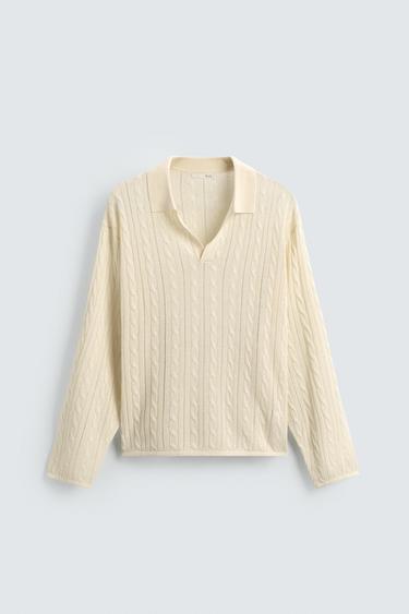 BRAIDED TEXTURE POLO SHIRT - Ecru by Zara - Image 6