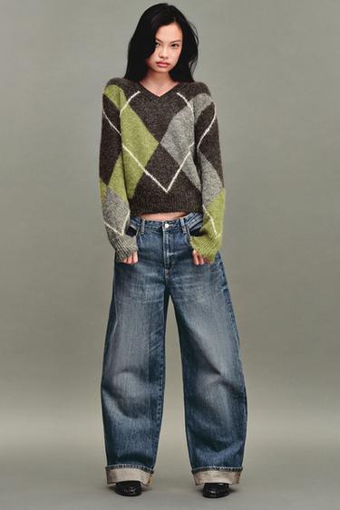 Zara 菱格針織衫 - 棕色 / 綠色