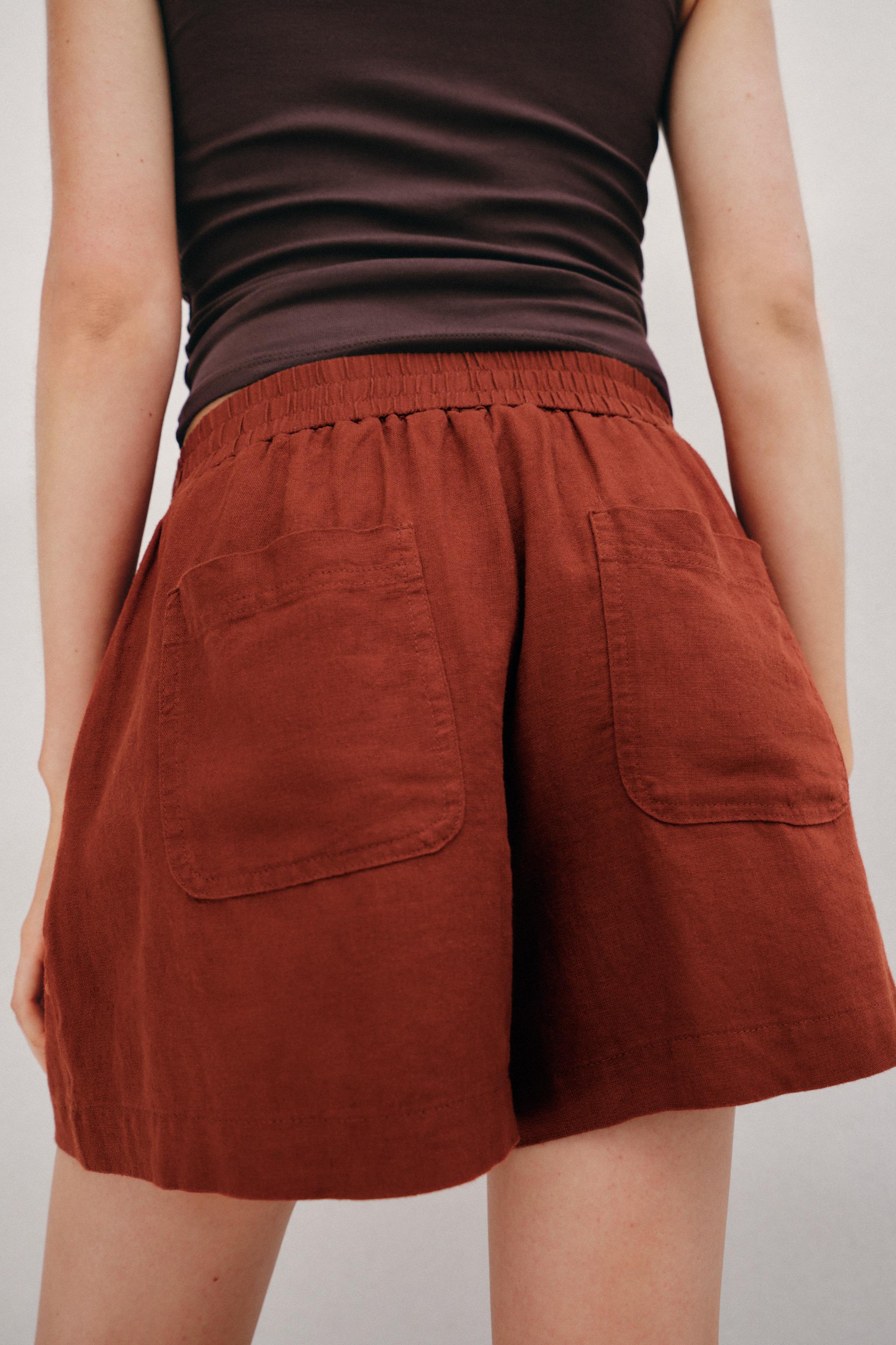 Zara Elastik Bel Keten Bermuda görsel 4