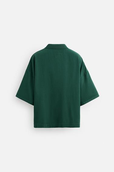 EMBROIDERED BOXY FIT POLO SHIRT - Green by Zara - Image 7
