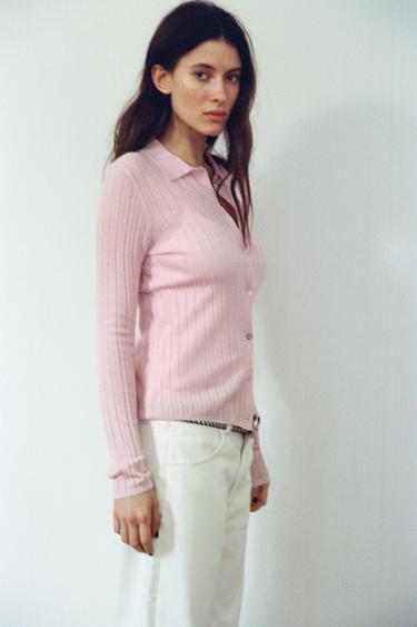 TOP POLO CÔTELÉ 100 % LAINE - Rose pastel de Zara - Image 2