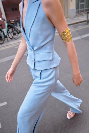 PANTALON LARGE À PINCES - Bleu ciel de Zara - Image 2