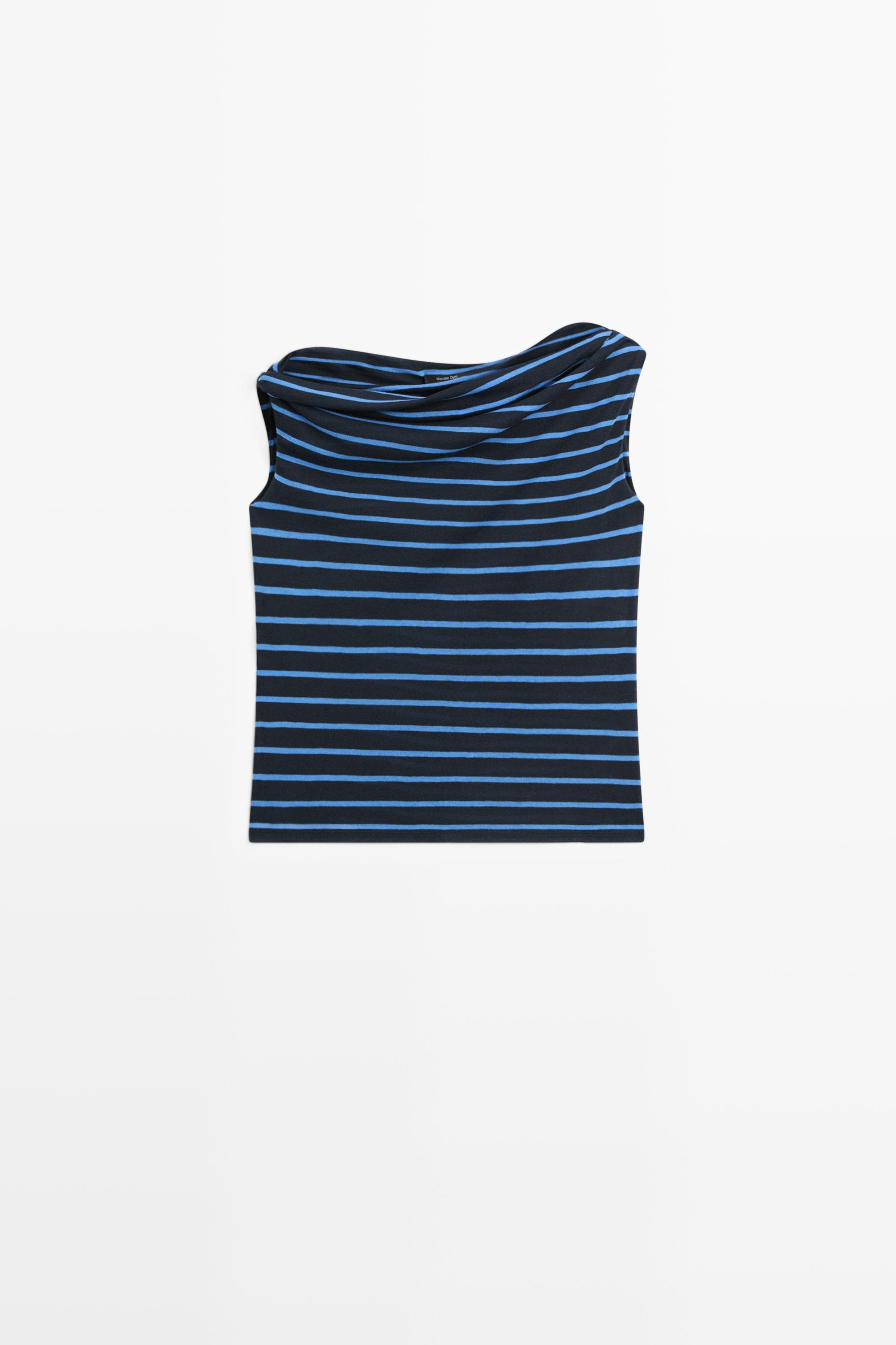 Striped cotton top with draped detail