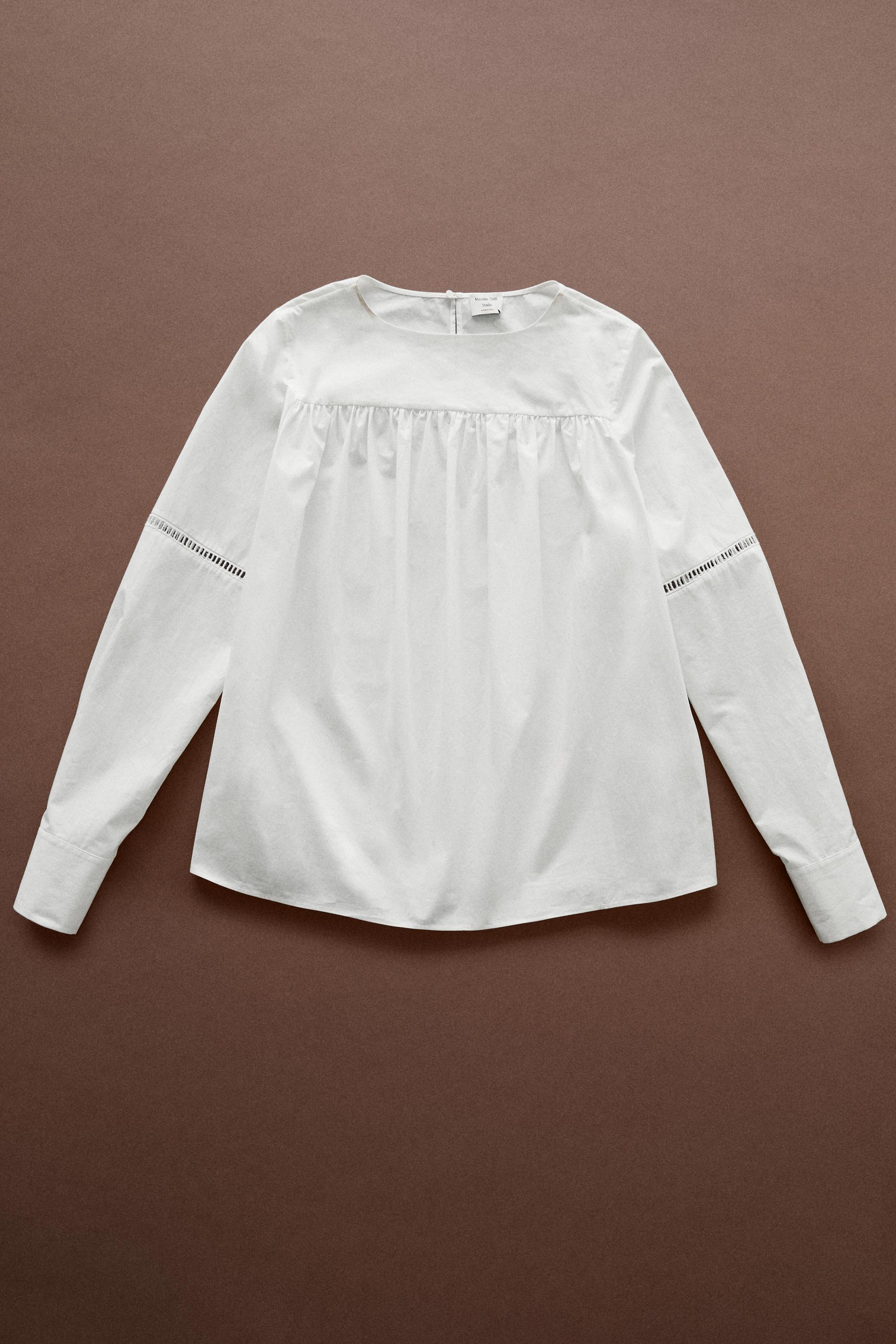 100% Cotton Puffed Sleeve Blouse - STUDIO — Oyster-white