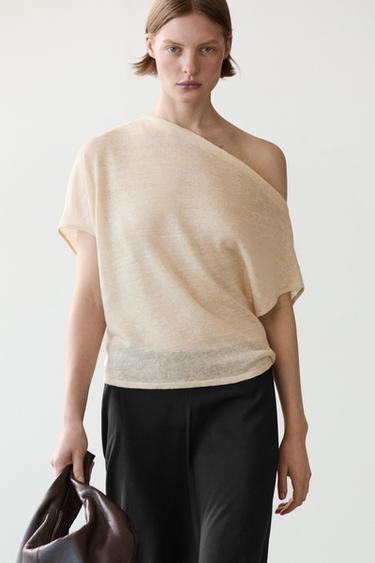 Zara Linen blend asymmetric cropped cape - Ecru