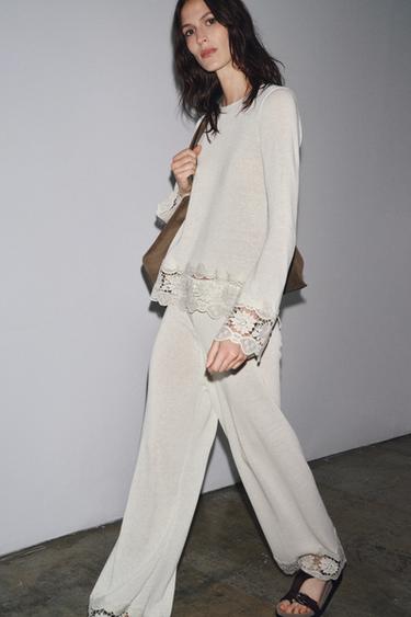 PANTALON GUIPURE COMBINÉ - Écru de Zara - Image 6