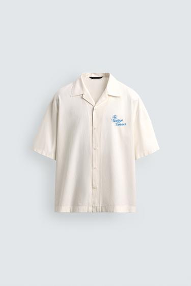 RELAXED FIT LYOCELL-COTTON PRINTED SHIRT - Oyster-white by Zara