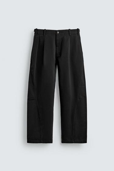 Zara 車線扭轉打褶長褲 - 黑色