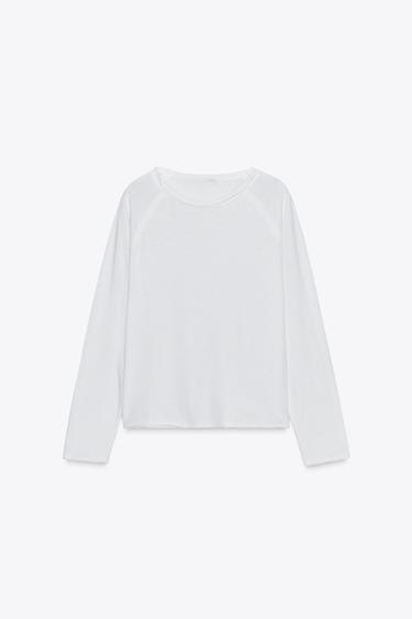 WASHED LONG SLEEVE T-SHIRT - White by Zara