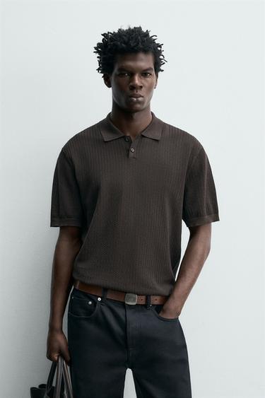 POLO REGULAR FIT EN MAILLE STRUCTURÉE - Marron de Zara