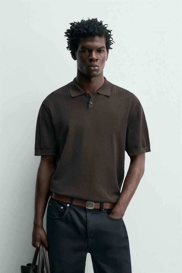 ZARA REGULAR FIT TEXTURED KNIT POLO SHIRT