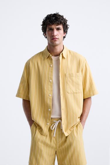 CAMISA JACQUARD RAYAS - Amarillo de Zara
