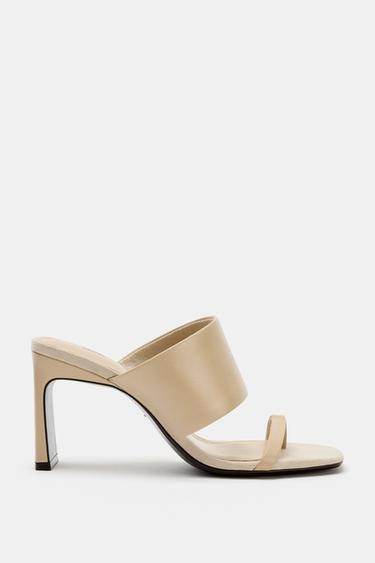 LEATHER HIGH-HEEL MULES - Ecru White by Zara