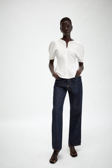 Zara SOFT PEPLUM TOP - White