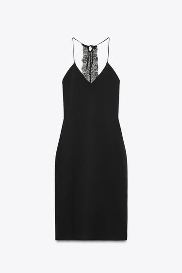 Zara LACE BACK MIDI DRESS - Black