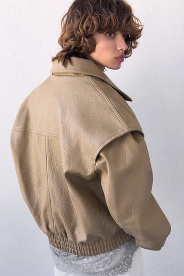 LEATHER EFFECT BOMBER JACKET - Stone by Zara - Image 5