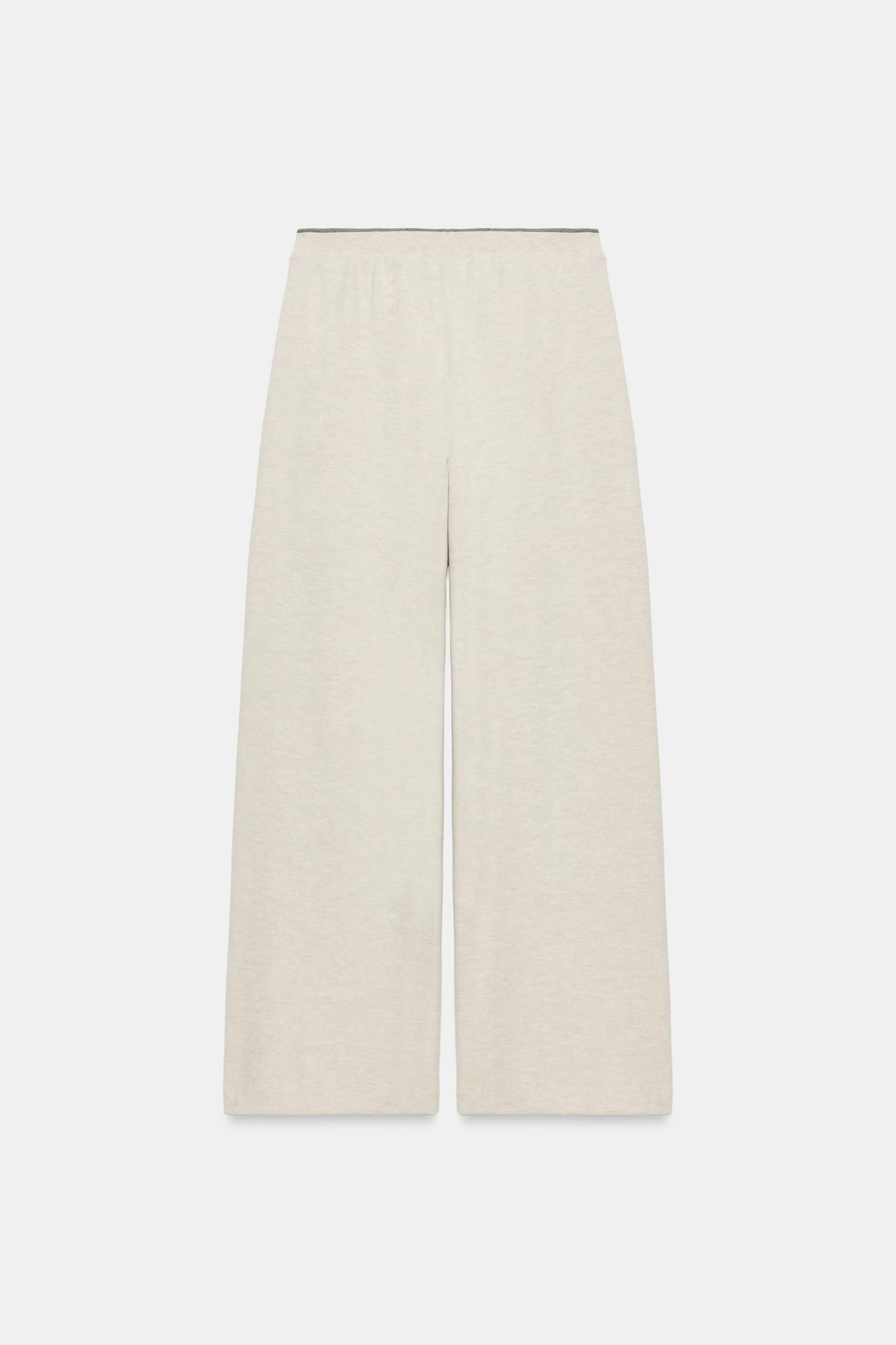 Женские брюки Zara Soft Contrast-Stripe, цвет: Бежевый меланжевый — фото 7