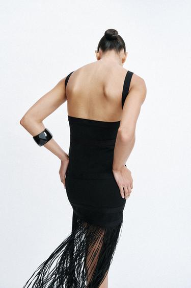 ROBE LONGUE À FRANGES - Noir de Zara - Image 5