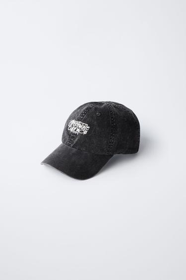 CASQUETTE EFFET DÉLAVÉ INSCRIPTION BRODÉE - Noir de Zara - Image 1