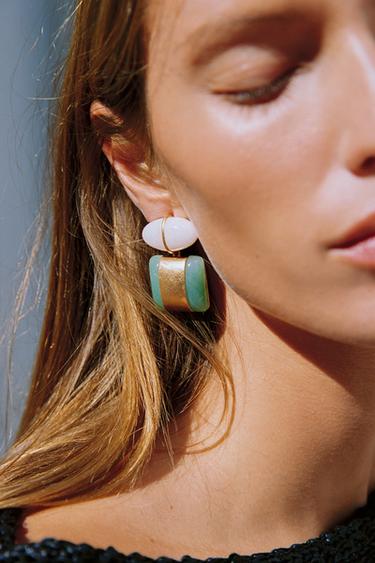 Zara DOUBLE RESIN STONE EARRINGS - Golden