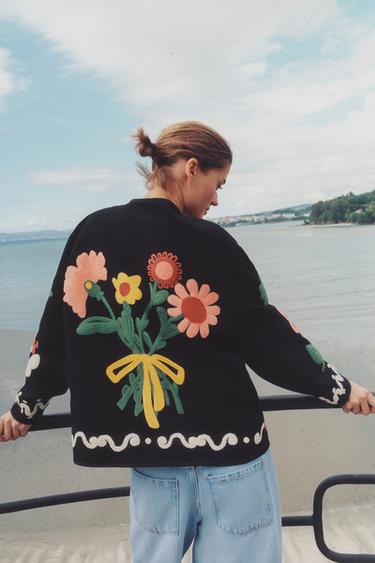 EMBROIDERED FLORAL JACKET — Black 1