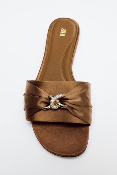 SATIN-EFFECT FLAT SANDALS - Bronze by Zara