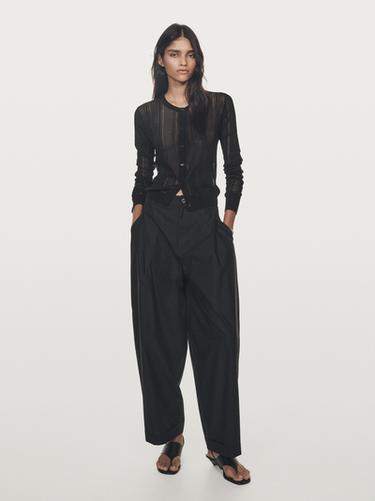 Zara Barrel fit trousers with turn-up detail - Black
