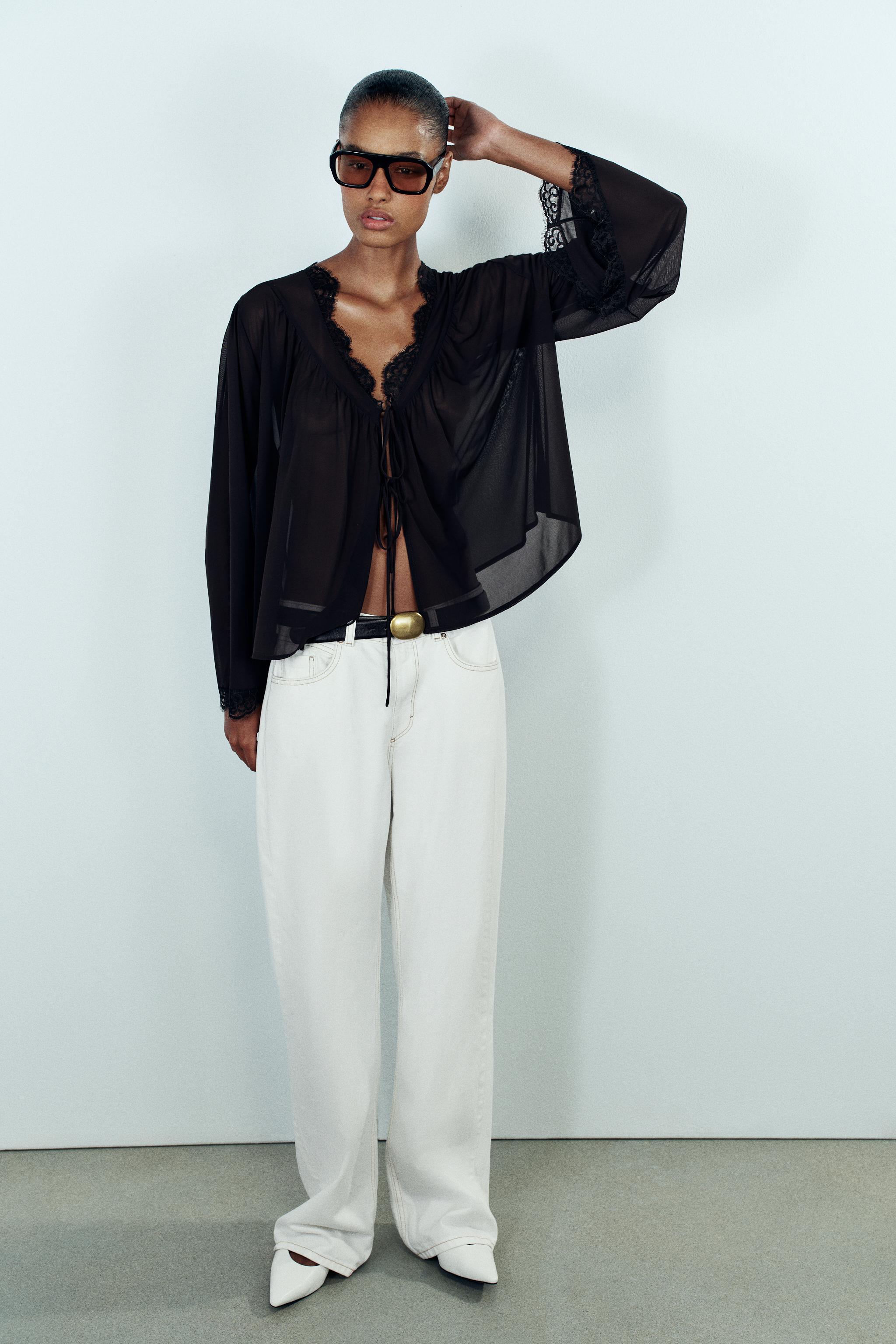 LACE TIE-FRONT BLOUSE