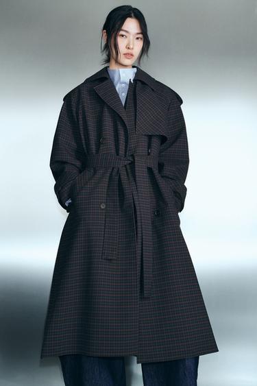 Zara 格紋風衣 - ZW COLLECTION LIMITED EDITION - 棕色-藍色