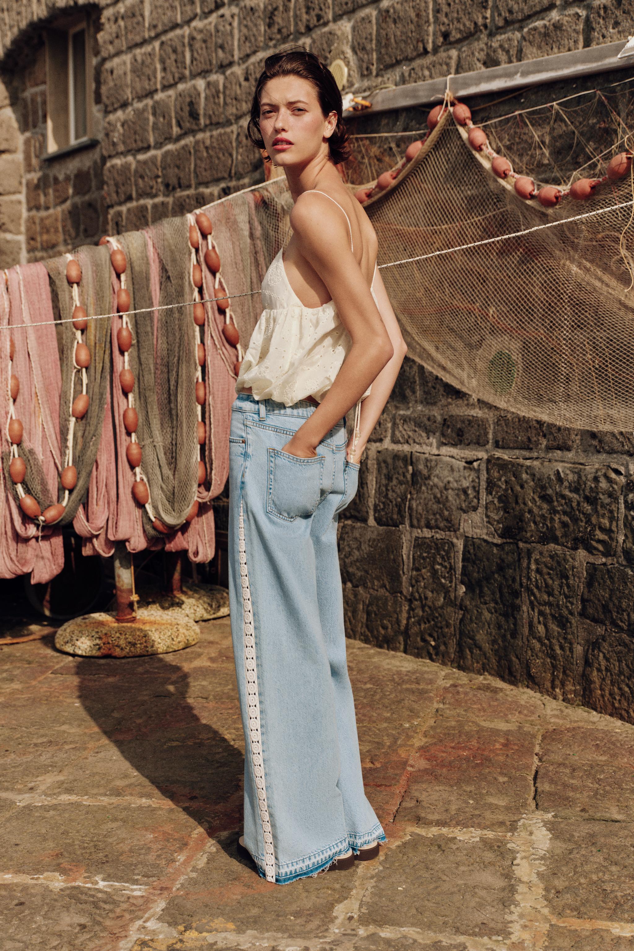Zara Z1975 HIGH WAIST WIDE LEG CROCHET COMBINED JEANS at Mall of